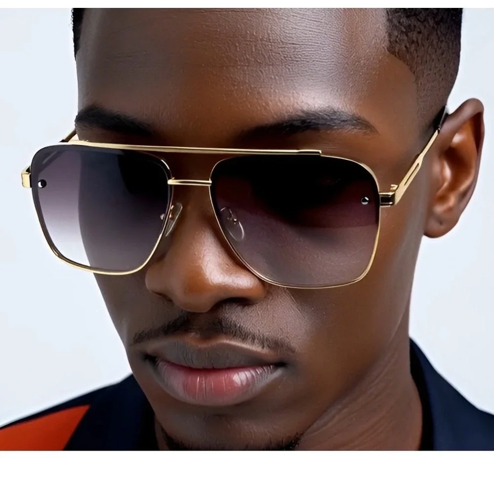 Men's Gold‎ Rimmed Aviator Sunglasses Gradient Lenses Metal Frame Modern Lentes